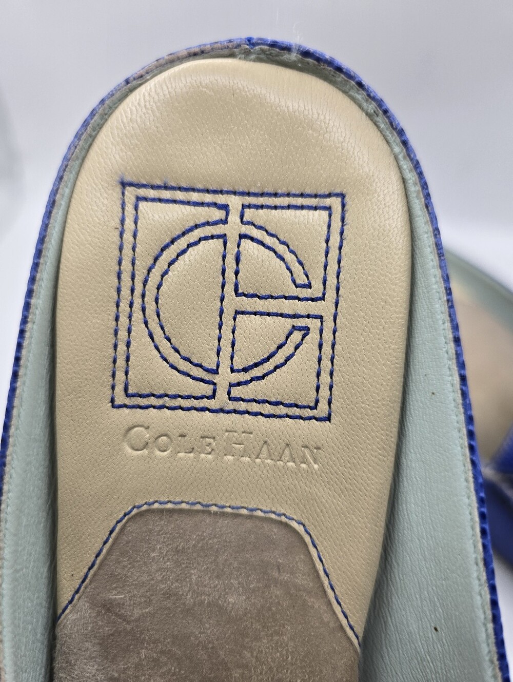 Vtg Cole Haan Royal Blue Lizard Embossed Leather Slide Shoes. Ladies 7B - Picture 4 of 13